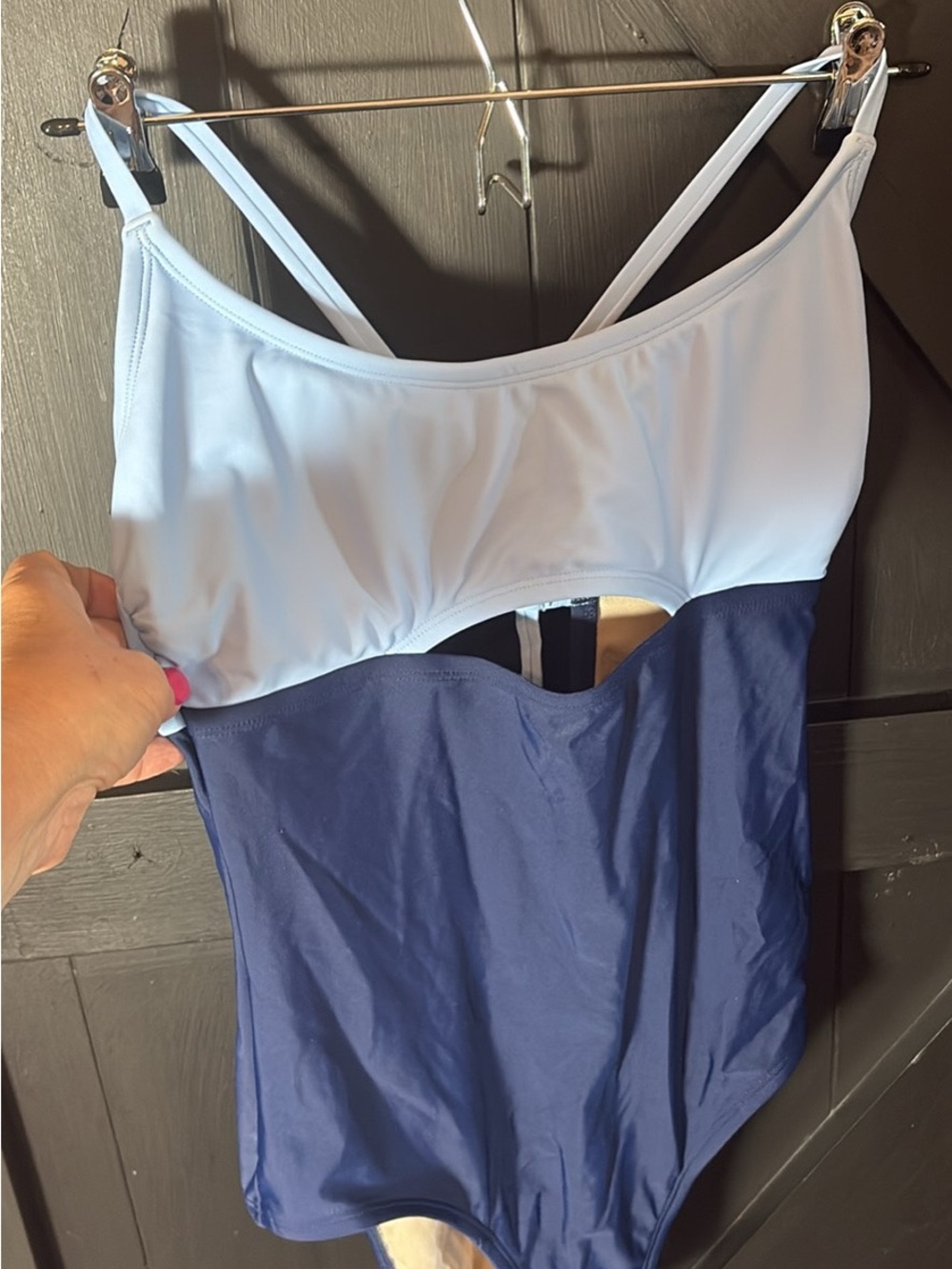 Kona Sol Light Blue and Navy Cutout One-Piece Swimsuit